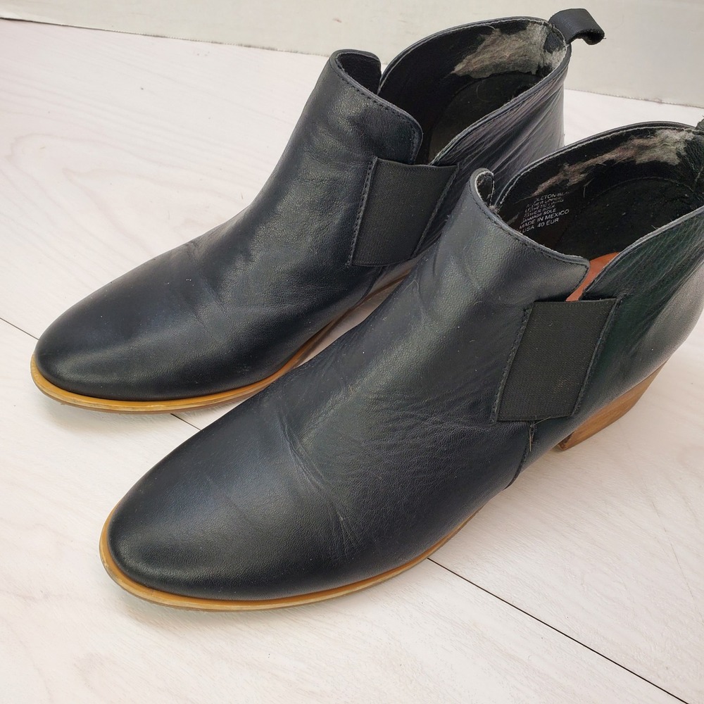 Middleton Black Leather Ankle Boots Pointed Toe Stacked Heel Womens‎ 9 Western